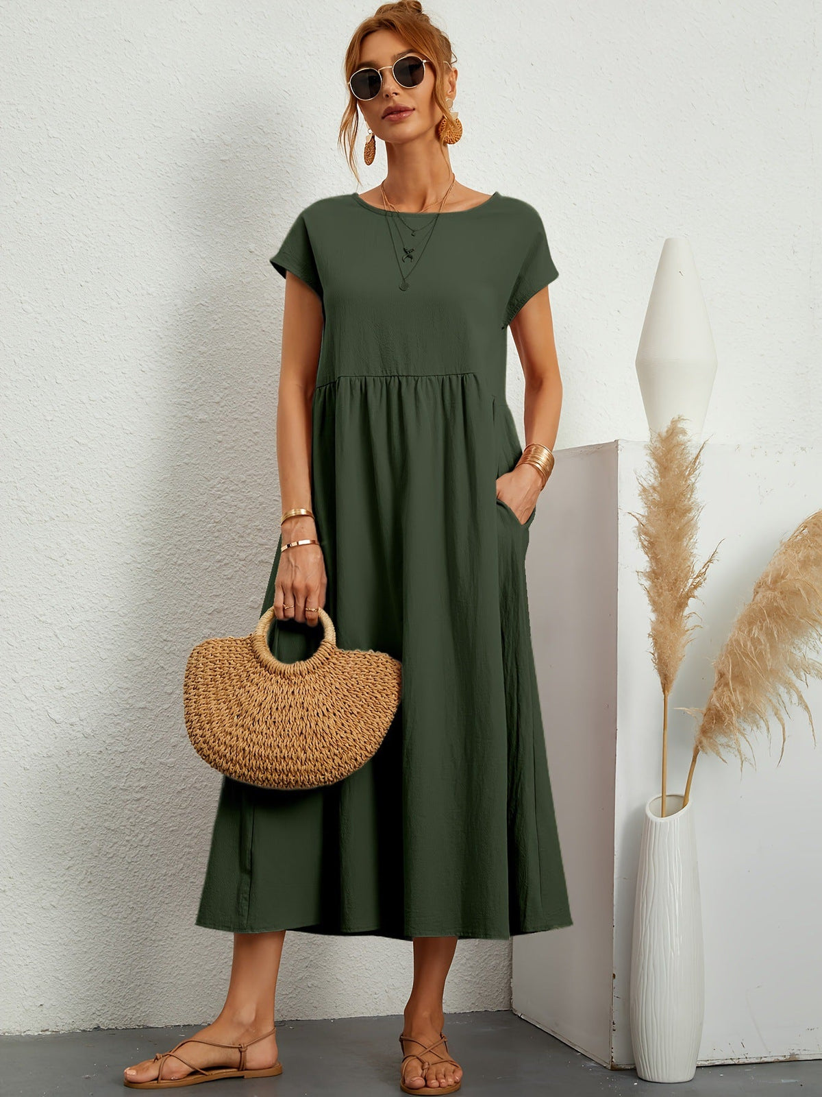 Robe Longue Fluide à Coupe Ample avec Poches