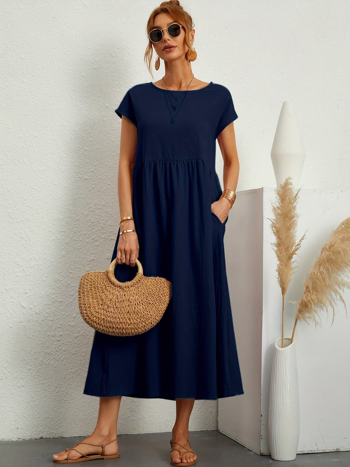 Robe Longue Fluide à Coupe Ample avec Poches