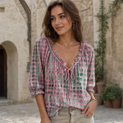 Polka-dot Ethnic-style Casual Chic Printed Shirt