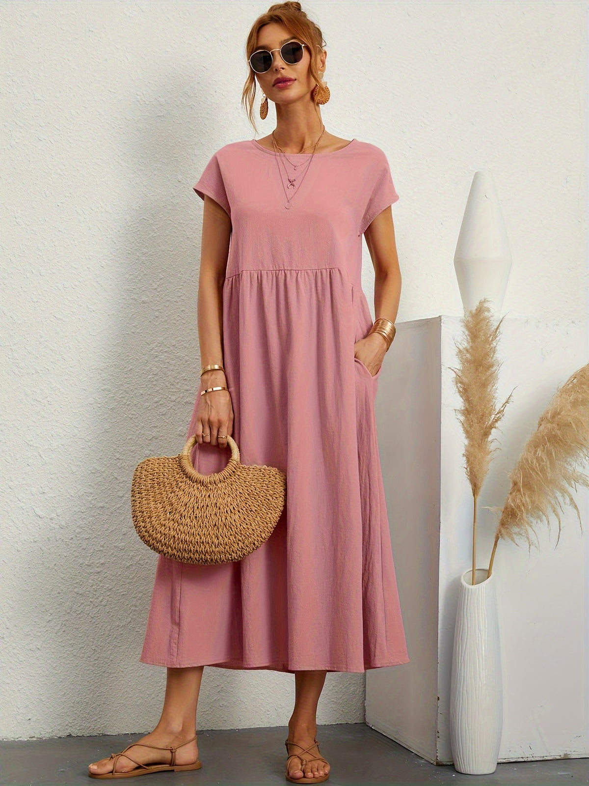 Robe Longue Fluide à Coupe Ample avec Poches