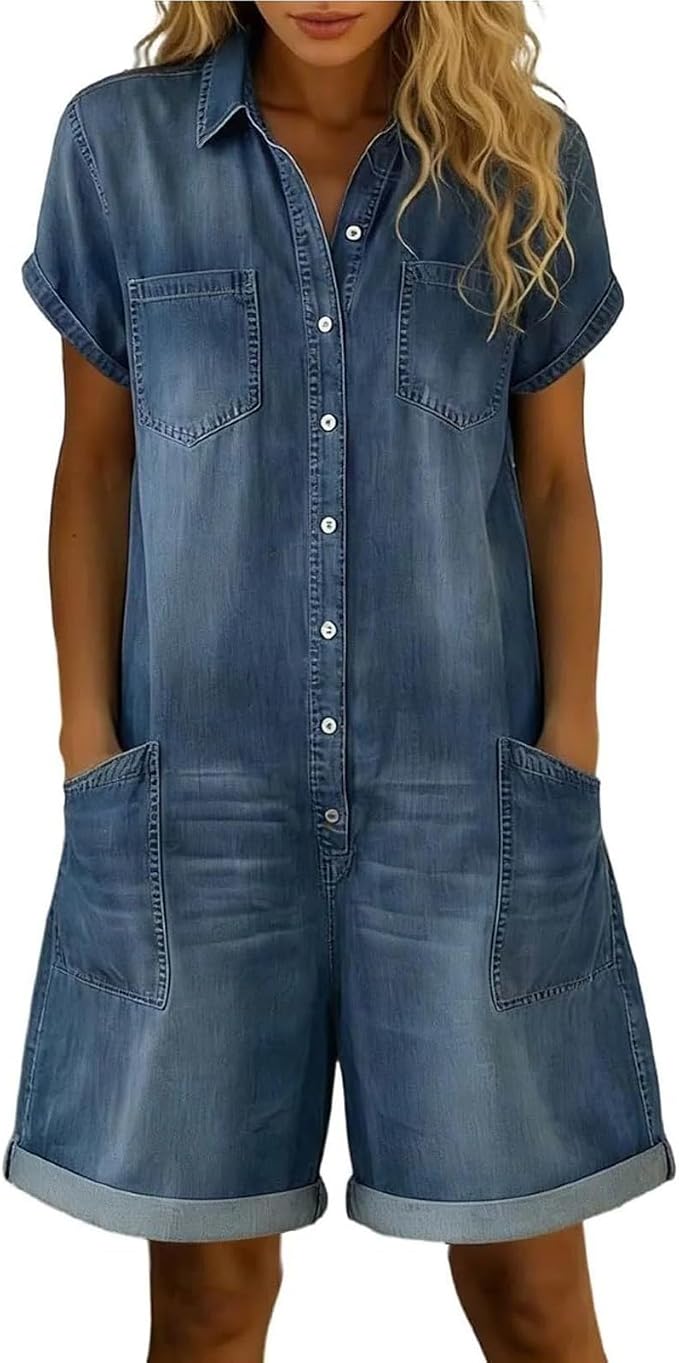 Combinaison en jean délavé vintage – Barboteuse chic et décontractée