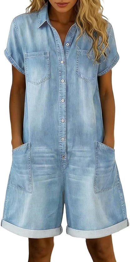 Combinaison en jean délavé vintage – Barboteuse chic et décontractée