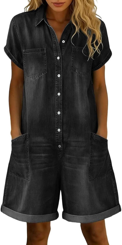 Combinaison en jean délavé vintage – Barboteuse chic et décontractée