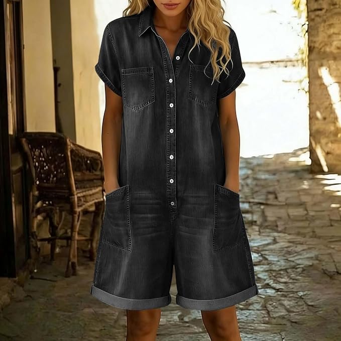 Combinaison en jean délavé vintage – Barboteuse chic et décontractée