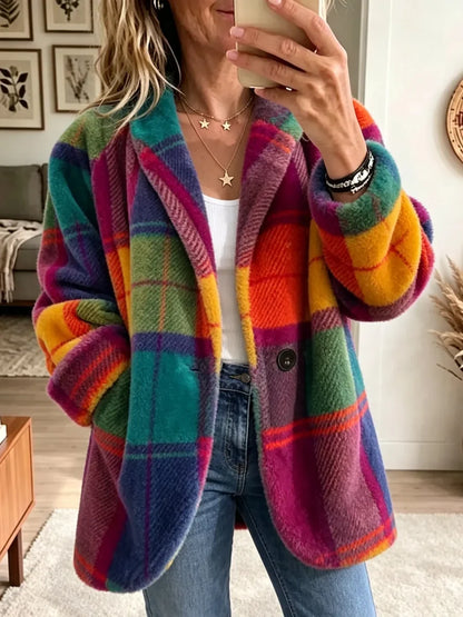 Vintage Rainbow Plaid Oversized Coat