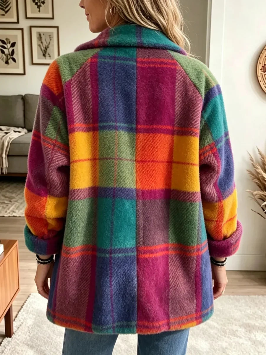 Vintage Rainbow Plaid Oversized Coat