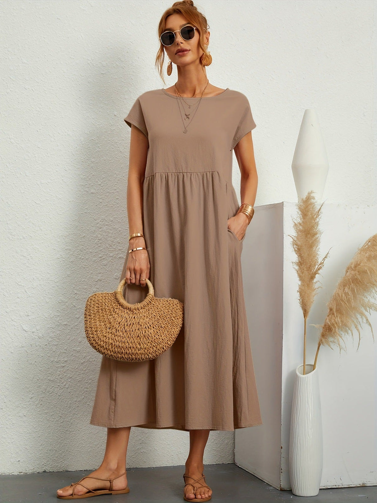Robe Longue Fluide à Coupe Ample avec Poches