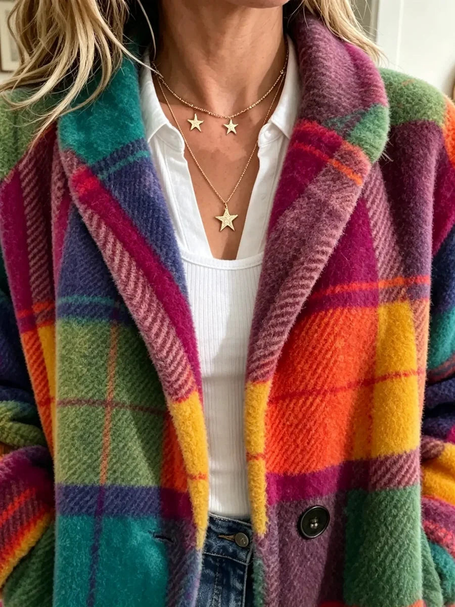 Vintage Rainbow Plaid Oversized Coat