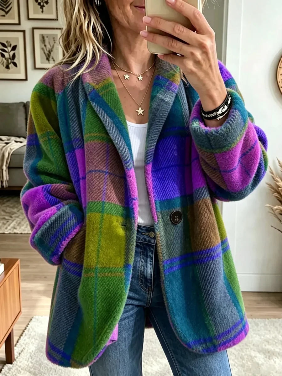 Vintage Rainbow Plaid Oversized Coat